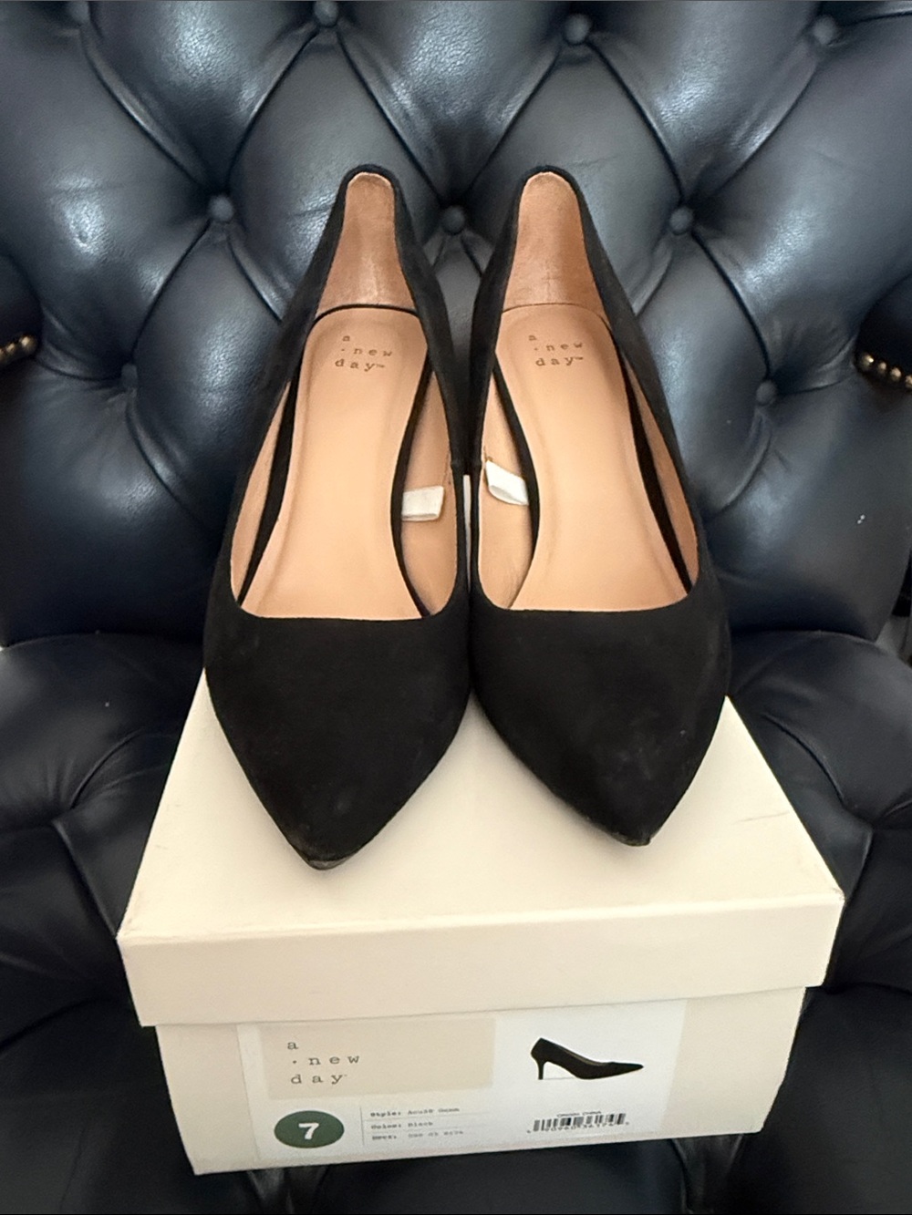 a new day Black Suede Pointed-Toe Pumps